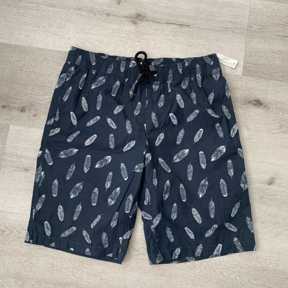 Goodthreads Mens Navy Blue Feather Print Swim Trunks Shorts Size M NEW
